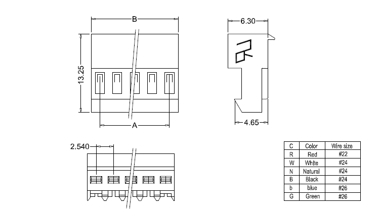 M2050-N-C(90°) IDC dimensions M2050-NC(90°) IDC méretek