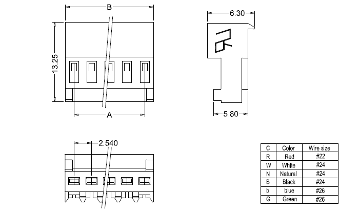 IDC M2050-N-C-R(90°) dimensions IDC M2050-NCR(90°) méretek