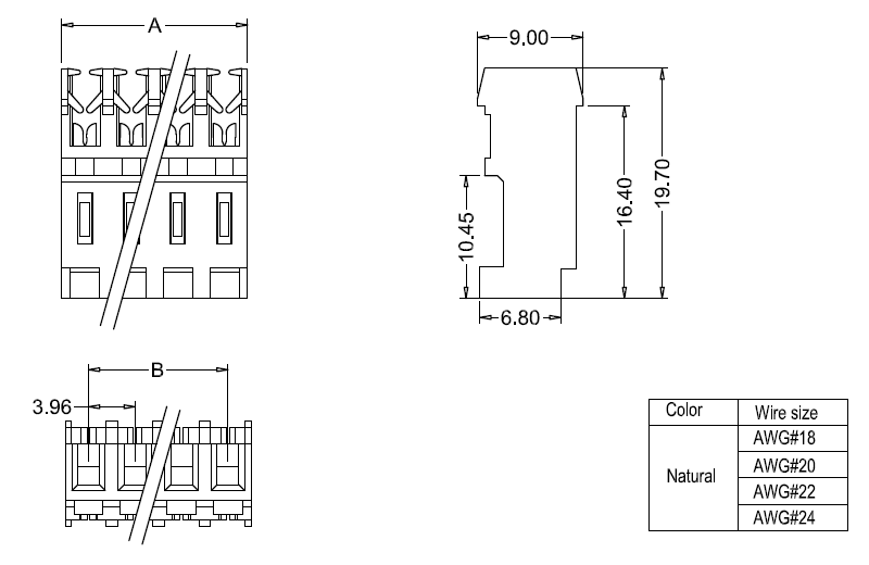 M7060(I)-N-R IDC dimensions M7060(I)-NR IDC méretek