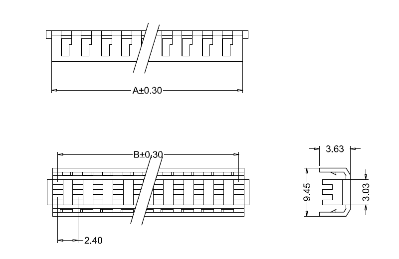 Dimension drawing of M7061(I)-N 3.96mm IDC dust cover M7061(I)-N 3,96mm IDC porvédő méretrajza