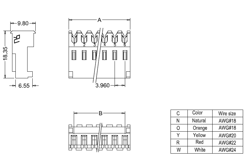 M7060-N-C-P-R IDC dimensions M7060-NCPR IDC méretek