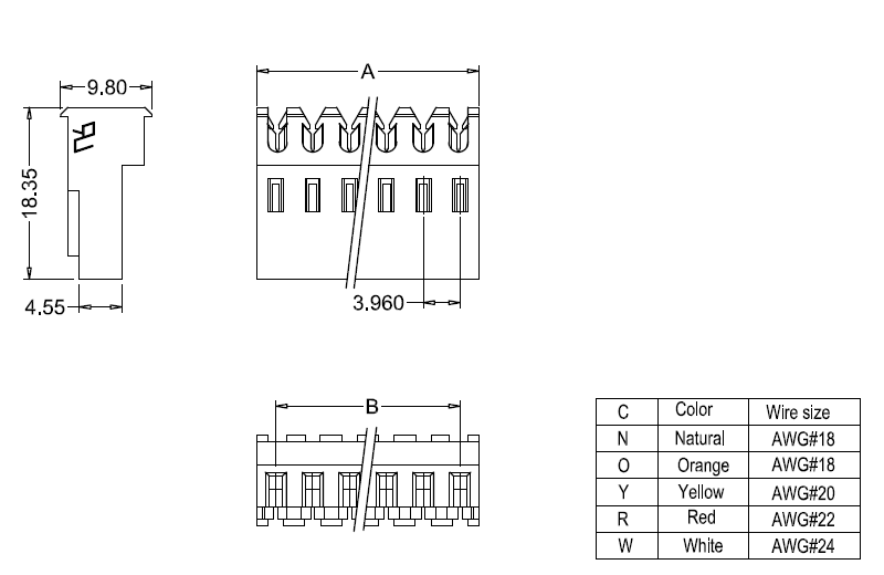 M7060-N-C-P IDC dimensions M7060-NCP IDC méretek