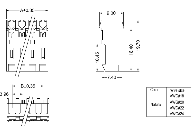 M7060(I)-N IDC dimensions M7060(I)-N IDC méretek